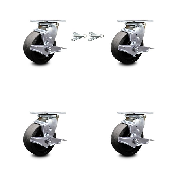 Service Caster 5 Inch Glass Filled Nylon Caster Set with Roller Bearings 4 Brake 2 Swivel Lock SCC-30CS520-GFNR-TLB-BSL-2-TLB-2 - main